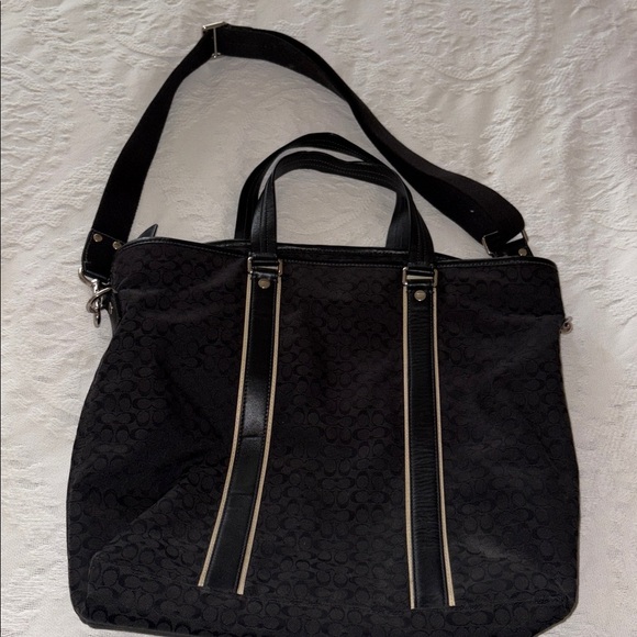 Coach Handbags - Gently Loved Coach Black Canvas and Leather Tote Bag